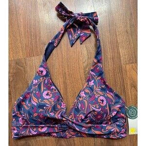 Boden‎ Levanzo Halter Bikini Top US 16 18 Twist Blue Orange Floral Swim
